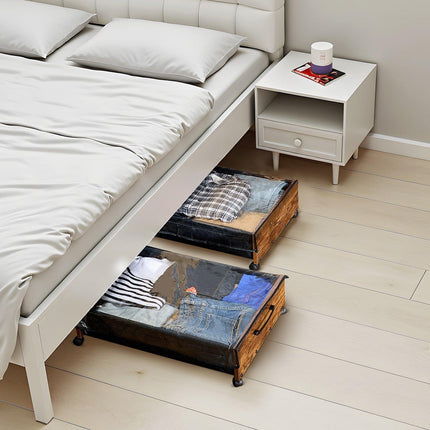 Under Bed Storage with Wheels, 650 x 460 x 180 mm Underbed Containers, Underbed Shoes Organizer with Lockable Wheels, Rolling Under the Bed Storage Bins for Clothes, Shoes, Blankets, 2 Pack.
