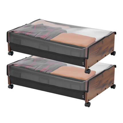 Under Bed Storage with Wheels, 650 x 460 x 180 mm Underbed Containers, Underbed Shoes Organizer with Lockable Wheels, Rolling Under the Bed Storage Bins for Clothes, Shoes, Blankets, 2 Pack.