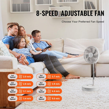 VEVOR 12 Inch Foldable Oscillating Standing Fan with Remote Control, 4 Speed Adjustable Portable Desk Quiet Fan, 7200mah Rechargeable USB Small Fan, Folded Rotating Floor Fan for Bedroom Office Travel.