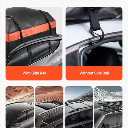 Car Rooftop Cargo Carrier Bag, 15 Cubic Feet Car Roof Cargo Carrier, 100% Waterproof Heavy Duty 840D PVC Roof Luggage Bag for All Vehicle with/without Rack- with Lock, Non-Slip Mat, 4 Door Hooks.