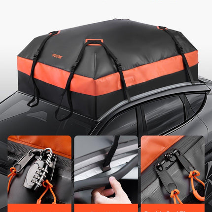 Car Rooftop Cargo Carrier Bag, 15 Cubic Feet Car Roof Cargo Carrier, 100% Waterproof Heavy Duty 840D PVC Roof Luggage Bag for All Vehicle with/without Rack- with Lock, Non-Slip Mat, 4 Door Hooks.