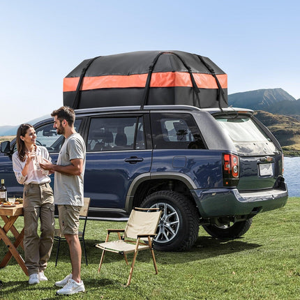 Car Rooftop Cargo Carrier Bag, 15 Cubic Feet Car Roof Cargo Carrier, 100% Waterproof Heavy Duty 840D PVC Roof Luggage Bag for All Vehicle with/without Rack- with Lock, Non-Slip Mat, 4 Door Hooks.