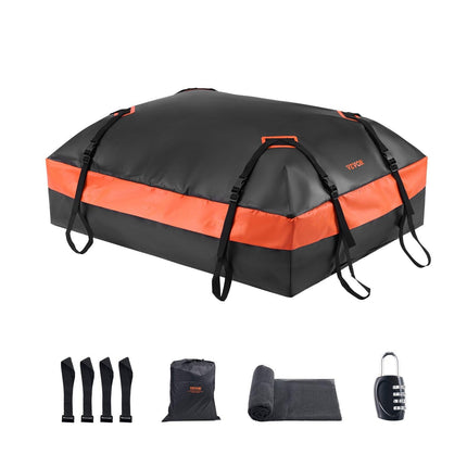 Car Rooftop Cargo Carrier Bag, 15 Cubic Feet Car Roof Cargo Carrier, 100% Waterproof Heavy Duty 840D PVC Roof Luggage Bag for All Vehicle with/without Rack- with Lock, Non-Slip Mat, 4 Door Hooks.