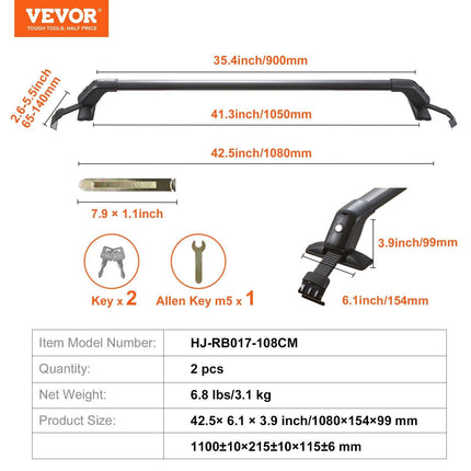 VEVOR Universal Roof Rack Crossbar for Naked Roof Vehicle Aluminum with Lock.