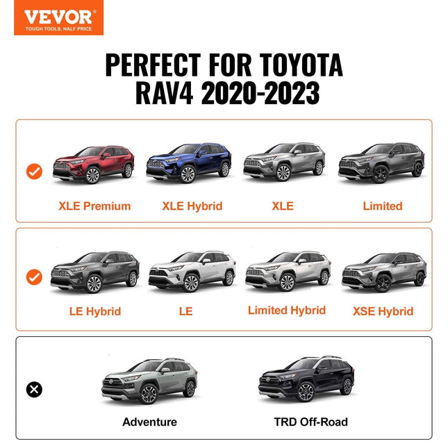 VEVOR Roof Rack Cross Bars, Compatible with Toyota RAV4 2020-2023, 160lbs Load Capacity, Aluminum Anti-Rust Crossbars with Locks, Rooftop Cargo Bag Luggage Carrier (Not Fit for Adventure/TRD Off-Road).