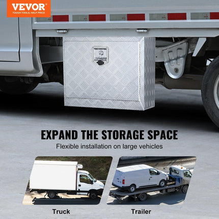 Underbody Truck Box, 24"×14"×16" Pickup Storage Box, Heavy Duty Aluminum Diamond Plate Tool Box with Lock and Keys, Waterproof Trailer Storage Box with T-Handle Latch for Truck, Van, Trailer.