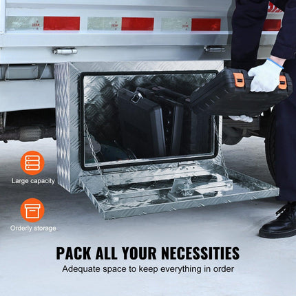 Underbody Truck Box, 24"×14"×16" Pickup Storage Box, Heavy Duty Aluminum Diamond Plate Tool Box with Lock and Keys, Waterproof Trailer Storage Box with T-Handle Latch for Truck, Van, Trailer.