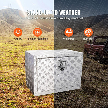 Underbody Truck Box, 24"×14"×16" Pickup Storage Box, Heavy Duty Aluminum Diamond Plate Tool Box with Lock and Keys, Waterproof Trailer Storage Box with T-Handle Latch for Truck, Van, Trailer.