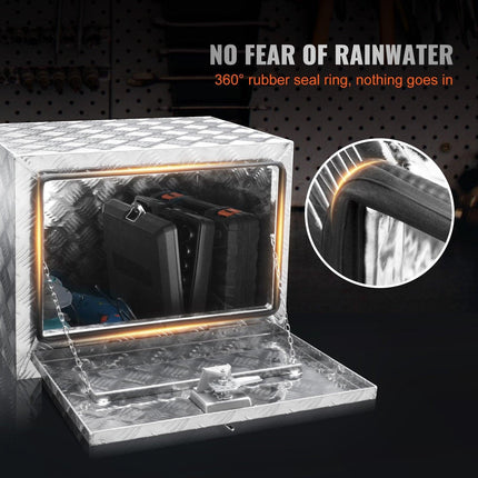 Underbody Truck Box, 24"×14"×16" Pickup Storage Box, Heavy Duty Aluminum Diamond Plate Tool Box with Lock and Keys, Waterproof Trailer Storage Box with T-Handle Latch for Truck, Van, Trailer.