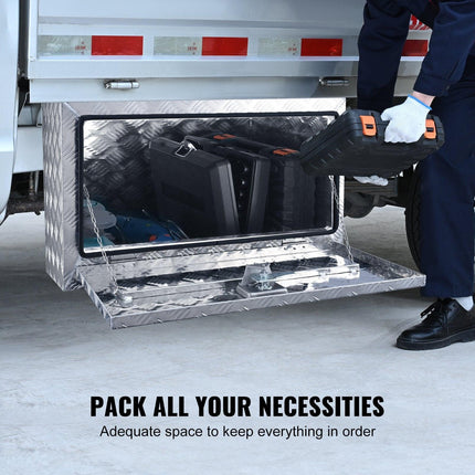 Underbody Truck Box, 30"×14"×16" Pickup Storage Box, Heavy Duty Aluminum Diamond Plate Tool Box with Lock and Keys, Waterproof Trailer Storage Box with T-Handle Latch for Truck, Van, Trailer.