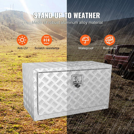 Underbody Truck Box, 30"×14"×16" Pickup Storage Box, Heavy Duty Aluminum Diamond Plate Tool Box with Lock and Keys, Waterproof Trailer Storage Box with T-Handle Latch for Truck, Van, Trailer.