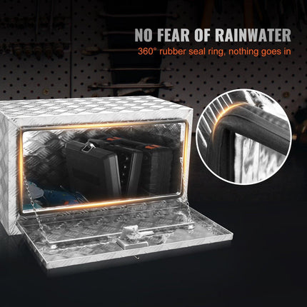 Underbody Truck Box, 30"×14"×16" Pickup Storage Box, Heavy Duty Aluminum Diamond Plate Tool Box with Lock and Keys, Waterproof Trailer Storage Box with T-Handle Latch for Truck, Van, Trailer.