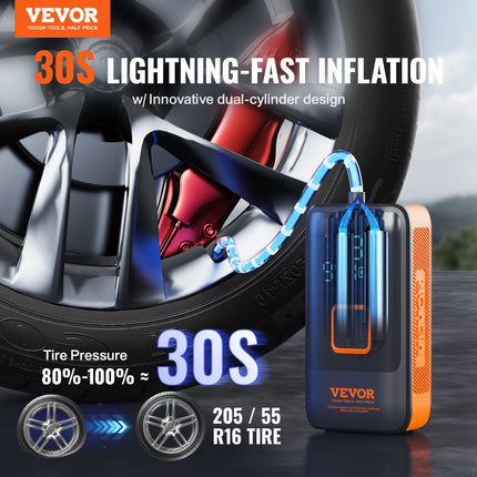 Tire Inflator Portable Air Compressor, Dual-Cylinder & 12000mAh Rechargeable Air Pump, 30s Fast Inflation Tire Pump with Auto-Off, LCD Pressure Gauge for Car Motorcycle Bike Ball.