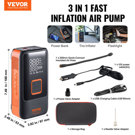 Tire Inflator Portable Air Compressor, Dual-Cylinder & 12000mAh Rechargeable Air Pump, 30s Fast Inflation Tire Pump with Auto-Off, LCD Pressure Gauge for Car Motorcycle Bike Ball.
