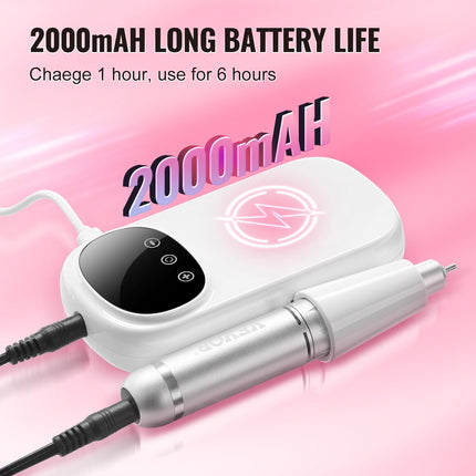 Electric Rechargeable Nail Drill, 35,000RPM Portable Cordless Nail E File Machine, LCD-Display Acrylic Gel Grinder Tool with 6 Bits and 50PCS Sanding Bands for Manicure Pedicure Carve Polish.