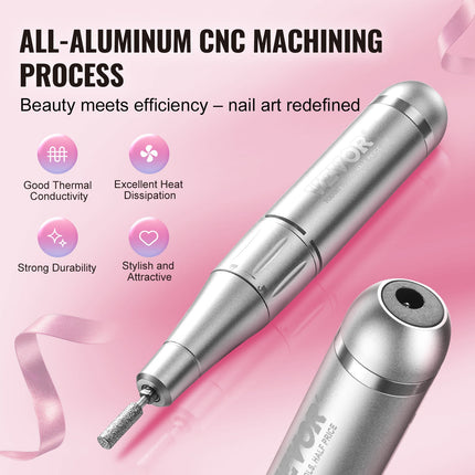 Electric Rechargeable Nail Drill, 35,000RPM Portable Cordless Nail E File Machine, LCD-Display Acrylic Gel Grinder Tool with 6 Bits and 50PCS Sanding Bands for Manicure Pedicure Carve Polish.