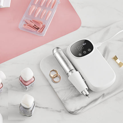 Electric Rechargeable Nail Drill, 35,000RPM Portable Cordless Nail E File Machine, LCD-Display Acrylic Gel Grinder Tool with 6 Bits and 50PCS Sanding Bands for Manicure Pedicure Carve Polish.