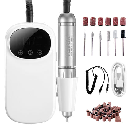 Electric Rechargeable Nail Drill, 35,000RPM Portable Cordless Nail E File Machine, LCD-Display Acrylic Gel Grinder Tool with 6 Bits and 50PCS Sanding Bands for Manicure Pedicure Carve Polish.