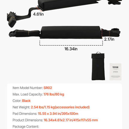 Soft Roof Rack Pads 15.5in 176lbs Load Capacity for Kayak Canoe Surfboard.