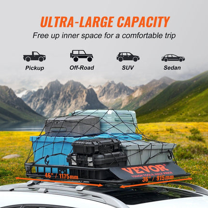 Roof Rack Cargo Basket 200 LBS Capacity 46"x36"x4.5" for SUV Truck Cars.