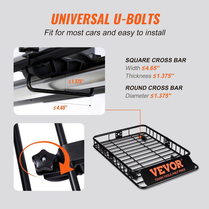 Roof Rack Cargo Basket 200 LBS Capacity 46"x36"x4.5" for SUV Truck Cars.