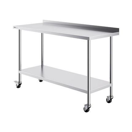 24 x 60 x 40 Inch Stainless Steel Work Table, Commercial Food Prep Worktable with Casters, Heavy Duty Prep Worktable, Metal Work Table with Adjustable Height for Restaurant, Home and Hotel.