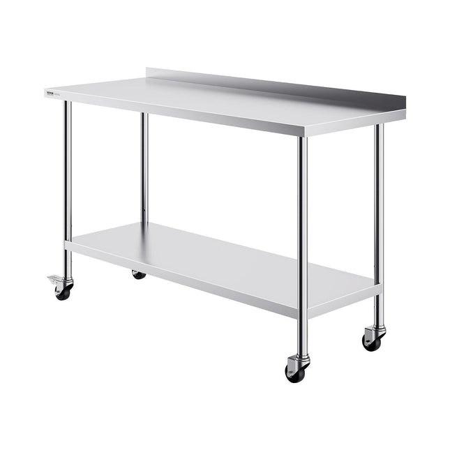 24 x 60 x 40 Inch Stainless Steel Work Table, Commercial Food Prep Worktable with Casters, Heavy Duty Prep Worktable, Metal Work Table with Adjustable Height for Restaurant, Home and Hotel.