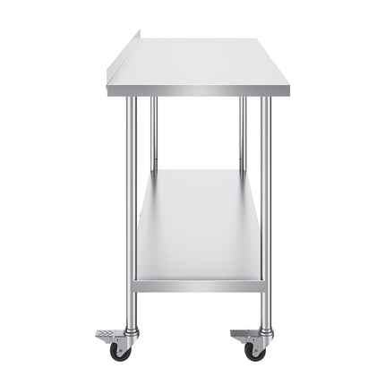 24 x 60 x 40 Inch Stainless Steel Work Table, Commercial Food Prep Worktable with Casters, Heavy Duty Prep Worktable, Metal Work Table with Adjustable Height for Restaurant, Home and Hotel.