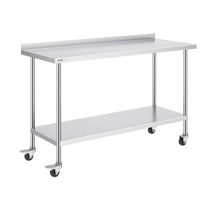 24 x 60 x 40 Inch Stainless Steel Work Table, Commercial Food Prep Worktable with Casters, Heavy Duty Prep Worktable, Metal Work Table with Adjustable Height for Restaurant, Home and Hotel.