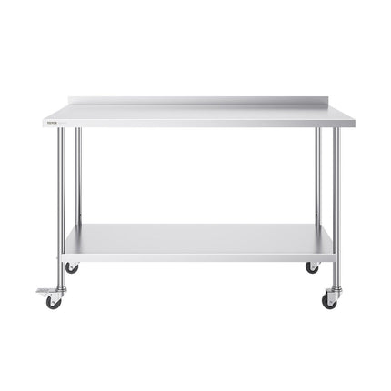 24 x 60 x 40 Inch Stainless Steel Work Table, Commercial Food Prep Worktable with Casters, Heavy Duty Prep Worktable, Metal Work Table with Adjustable Height for Restaurant, Home and Hotel.
