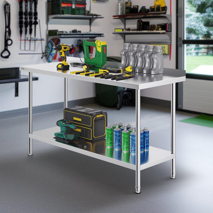 24 x 60 x 36 Inch Stainless Steel Work Table, Commercial Food Prep Worktable Heavy Duty Prep Worktable, Metal Work Table with Adjustable Height for Restaurant, Home and Hotel.