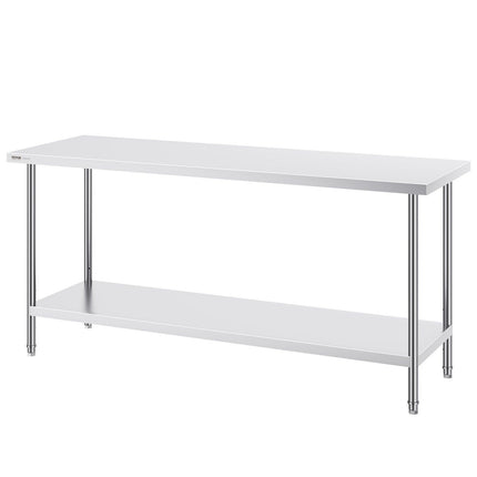 Stainless Steel Prep Table, 24 x 72 x 34 Inch, Heavy Duty Metal Worktable with 3 Adjustable Height Levels, Commercial Workstation for Kitchen Garage Restaurant Backyard.