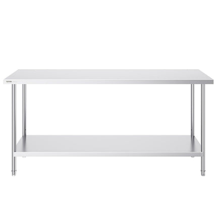 Stainless Steel Prep Table, 24 x 72 x 34 Inch, Heavy Duty Metal Worktable with 3 Adjustable Height Levels, Commercial Workstation for Kitchen Garage Restaurant Backyard.