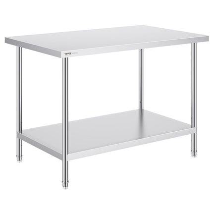 Stainless Steel Prep Table, 30 x 48 x 34 Inch, Heavy Duty Metal Worktable with 3 Adjustable Height Levels, Commercial Workstation for Kitchen Garage Restaurant Backyard.
