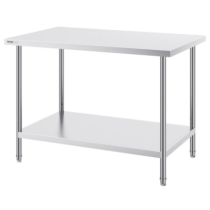 Stainless Steel Prep Table, 30 x 48 x 34 Inch, Heavy Duty Metal Worktable with 3 Adjustable Height Levels, Commercial Workstation for Kitchen Garage Restaurant Backyard.