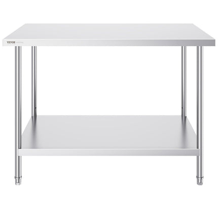 Stainless Steel Prep Table, 30 x 48 x 34 Inch, Heavy Duty Metal Worktable with 3 Adjustable Height Levels, Commercial Workstation for Kitchen Garage Restaurant Backyard.