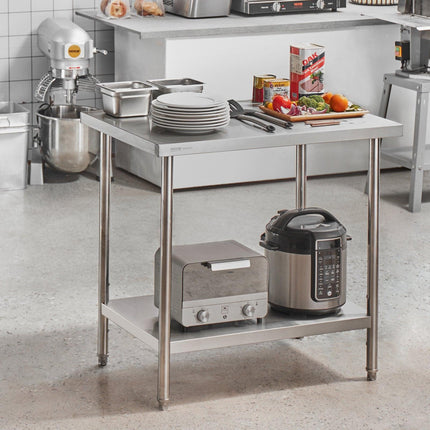 Stainless Steel Prep Table, 24 x 36 x 34 Inch, Heavy Duty Metal Worktable with 3 Adjustable Height Levels, Commercial Workstation for Kitchen Garage Restaurant Backyard.