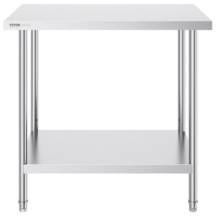 Stainless Steel Prep Table, 24 x 36 x 34 Inch, Heavy Duty Metal Worktable with 3 Adjustable Height Levels, Commercial Workstation for Kitchen Garage Restaurant Backyard.
