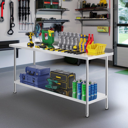 24 x 72 x 36 Inch Stainless Steel Work Table, Commercial Food Prep Worktable Heavy Duty Prep Worktable, Metal Work Table with Adjustable Height for Restaurant, Home and Hotel.