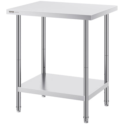Stainless Steel Prep Table, 24 x 30 x 34 Inch, Heavy Duty Metal Worktable with 3 Adjustable Height Levels, Commercial Workstation for Kitchen Garage Restaurant Backyard.