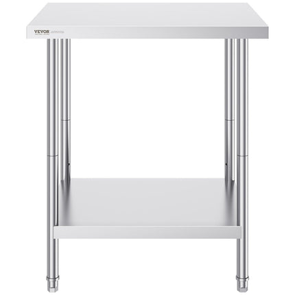 Stainless Steel Prep Table, 24 x 30 x 34 Inch, Heavy Duty Metal Worktable with 3 Adjustable Height Levels, Commercial Workstation for Kitchen Garage Restaurant Backyard.