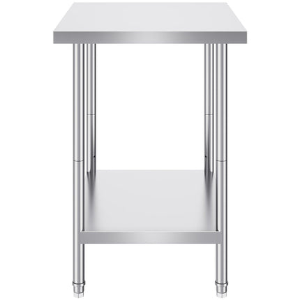 Stainless Steel Prep Table, 24 x 30 x 34 Inch, Heavy Duty Metal Worktable with 3 Adjustable Height Levels, Commercial Workstation for Kitchen Garage Restaurant Backyard.