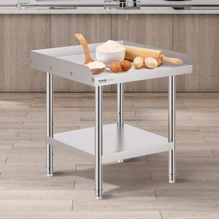 Stainless Steel Work Table, 24 x 24 x 26 Inch Commercial Food Prep Worktable, 3-Sided Backsplash Heavy Duty Prep Worktable, Metal Work Table with Adjustable Height for Restaurant Home Hotel.