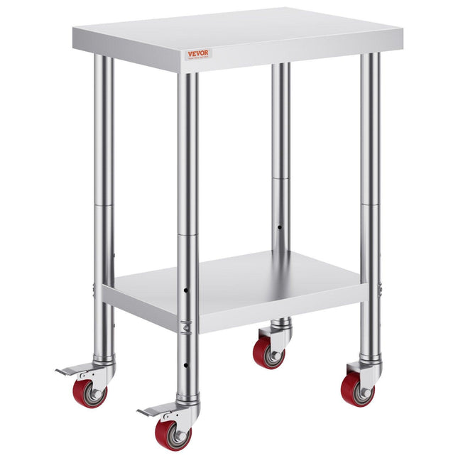 24x18x34 Inch Stainless Steel Work Table 3-Stage Adjustable Shelf with 4 Wheels Heavy Duty Commercial Food Prep Worktable with Brake for Kitchen Prep Work.