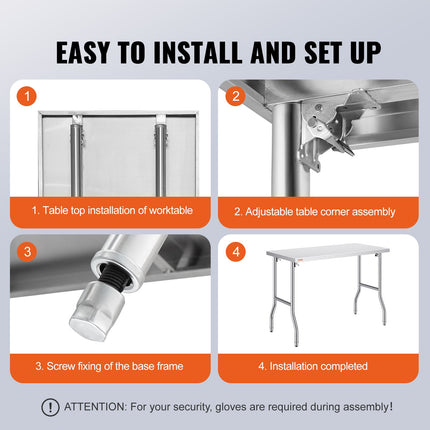 Stainless Steel Kitchen Bench Folding Commercial Prep Table 1220x610 mm.