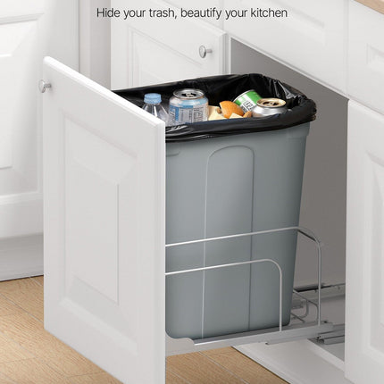 Pullout Trash Can for Kitchen Cabinets, Garbage Waste Recycling Bin, Under Mount Waste Container, with Heavy Duty Metal Soft Close Sliding System and Door Kit, for Sink, Under Counter.