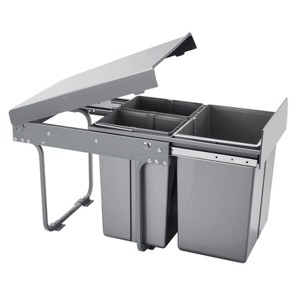 Pullout Trash Can for Kitchen Cabinets, 20+10+10L Double Under Sink Garbage Waste Recycling Bin, Under Mount Waste Container, with Heavy Duty Metal Full Extension Sliding System and Handle.