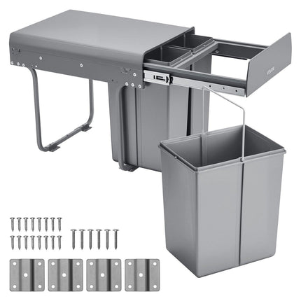 Pullout Trash Can for Kitchen Cabinets, 20+10+10L Double Under Sink Garbage Waste Recycling Bin, Under Mount Waste Container, with Heavy Duty Metal Full Extension Sliding System and Handle.