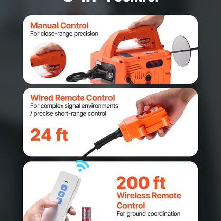 3-in-1 Electric Hoist Winch, 700 kg Capacity, 1500W Portable Power Winch Crane, 7.6 m Lifting Height, 5 m/min with Manual, Wired and Wireless Remote Control for Factory, Warehouss, Garage.