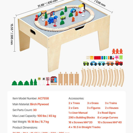 Multi-Purpose Activity Play Table 290 Building Bricks & 30 PCS Accessories.